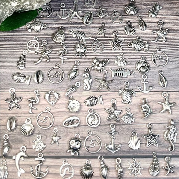 Tibetan Silver NAUTICAL Beach Ocean Themed Mini Charms Jewelry Making Mixed Lot - Picture 11 of 16